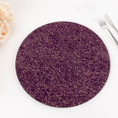 6-Pack Acrylic Round Charger Plates 13" in Purple with Gold Glitter Abstract Lines Pattern, Decorative Dinner Party Charger Tableware