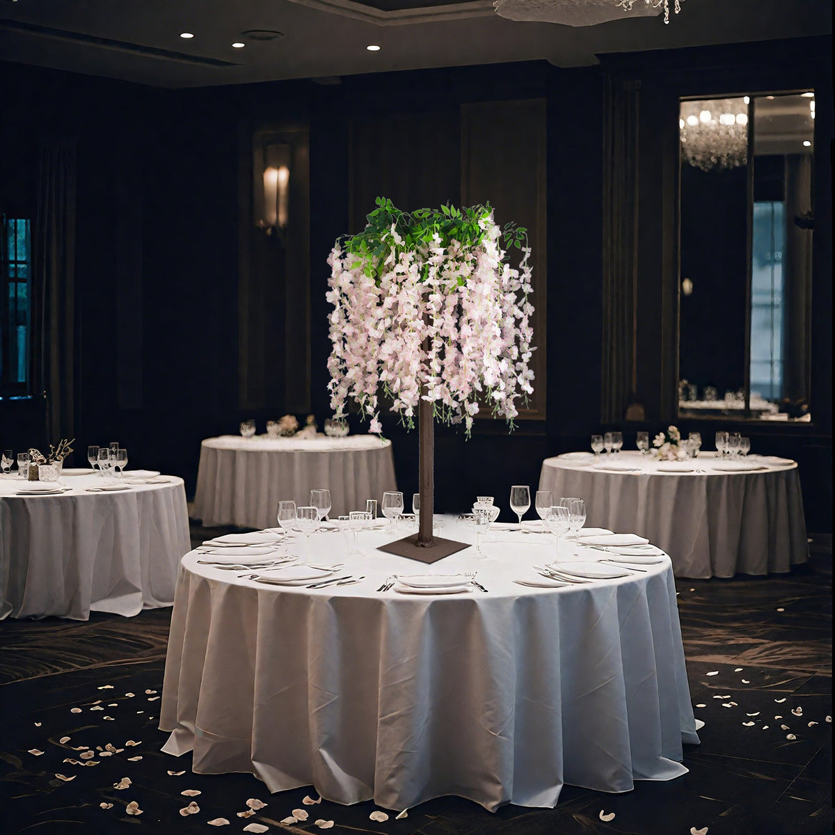 Blush Artificial Wisteria Tree – 4ft Cascading Silk Flowers with Natural Trunk for Weddings, Receptions & Event Centerpieces